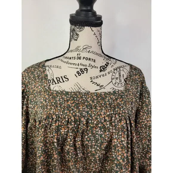 Arula Babydoll Top Sz C 3X Square Neck Green Floral Short Sleeve Ruffle Bohemian - Picture 3 of 10
